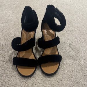 UGG Black Fur Strap Heels